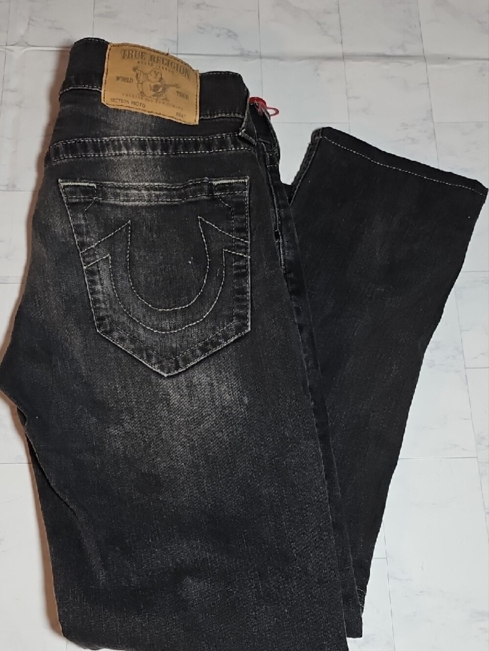 True Religion Men's Black Washed Slim Straight Jeans